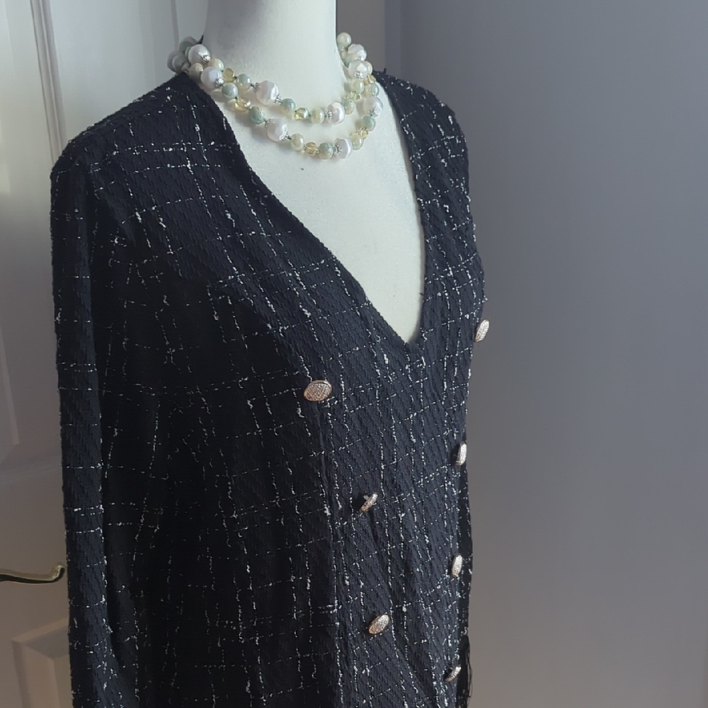 SHEIN Elegant Black and White Tweed Midi Dress - Picture 5 of 12